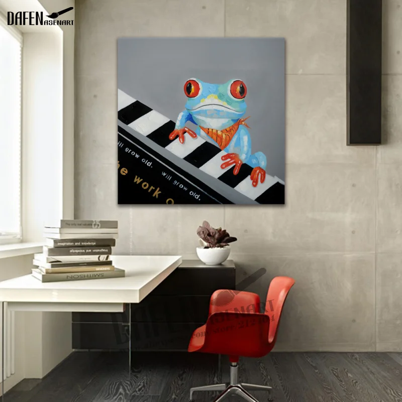 Современная лягушка в очках Мультяшные животные ручная роспись маслом настенная
