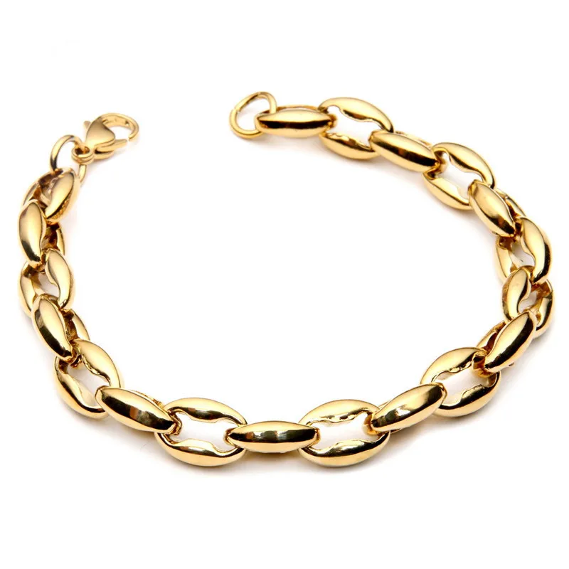 Mainlead Hiphop 9MM Gold Titanium Steel Coffee Bean Link Chain Necklace Mens Long Biker Jewelry | Украшения и аксессуары