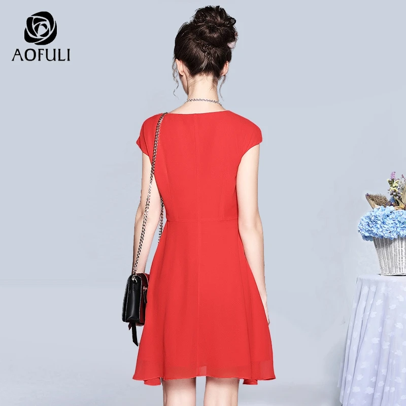 Размер S красное шифоновое короткое платье Брендовое однотонное асимметричное