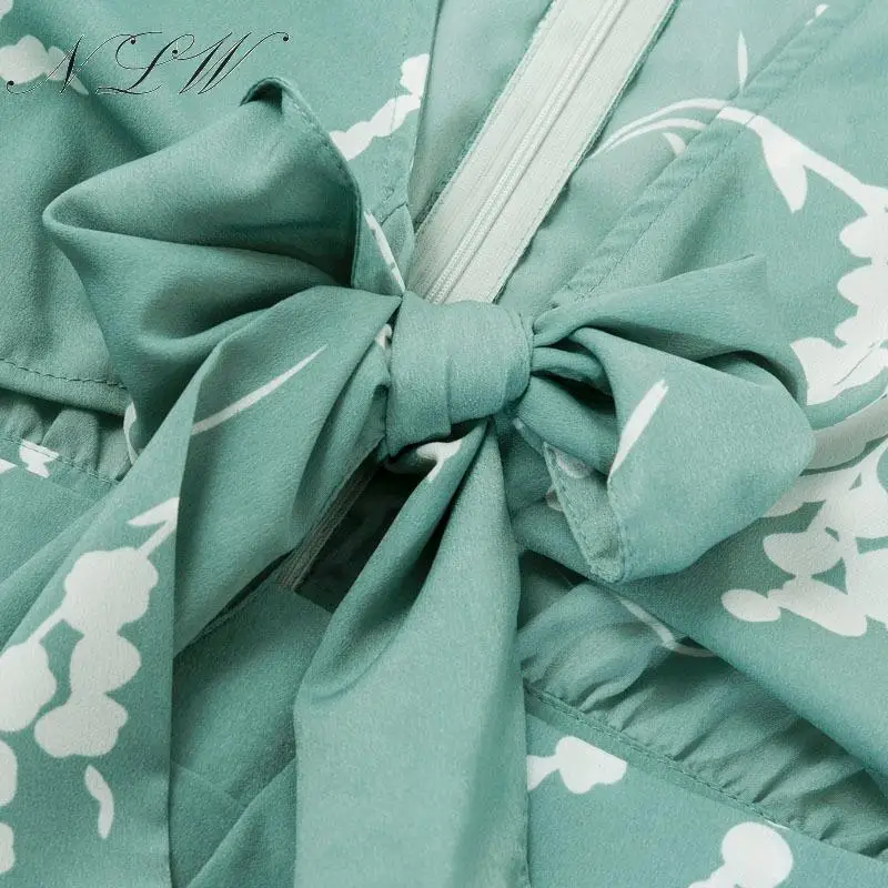 NLW женское платье с рукавами фонариками богемное шикарное короткое рюшами 2019