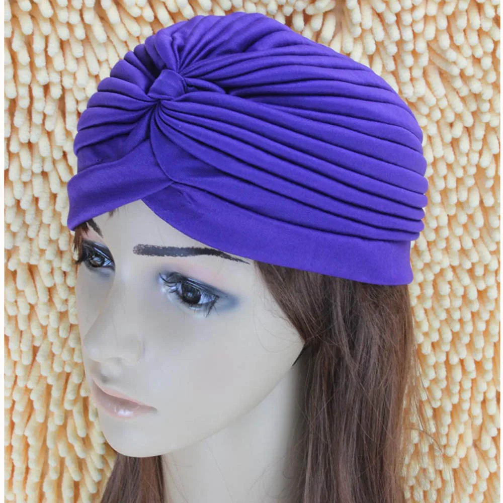 Purple Для женщин женские индийские Стиль эластичный цельный тюрбан шляпа волосы голова Обёрточная бумага Шапка; тюрбан HATYS0002 - Цвет: Purple