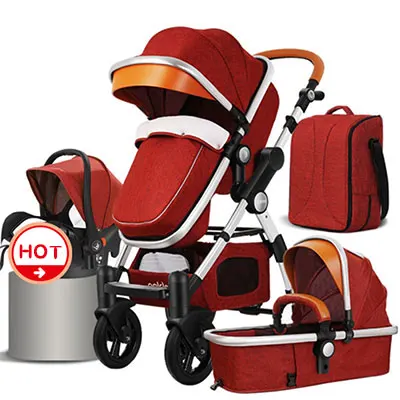 Red Fst! HJBB 4 в 1 детская коляска с высоким пейзажем, детская коляска, может сидеть откидываясь и складываться с удобным автокреслом - Цвет: Red