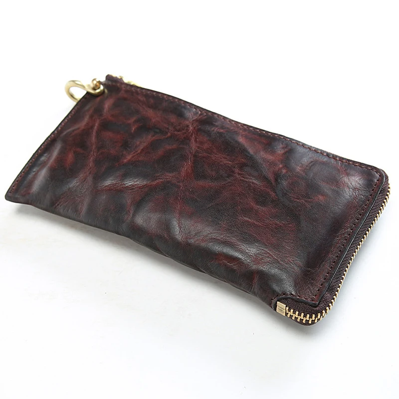 Мужской кошелек из натуральной кожи SIMLINE Винтажный Длинный тонкий клатч на