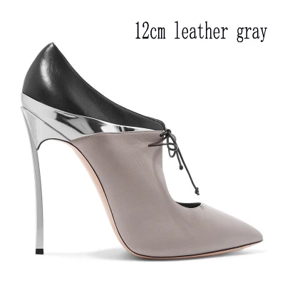 gray leather 12 cm Carollabelly/женские офисные туфли с острым носком на очень высоком каблуке; женские свадебные туфли; модельные туфли; ботильоны - Цвет: gray leather 12 cm