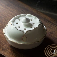 white lotus ceramic aromatherapy furnace buddhism dedicated incense burner household fragrant pot buddha tea ceremony