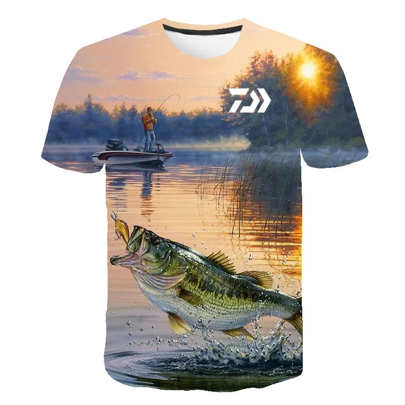 Летняя мужская футболка DAIWA с коротким рукавом, одежда для рыбалки, Спортивная дышащая одежда для рыбалки, Мужская Пляжная футболка с принтом, Топ
