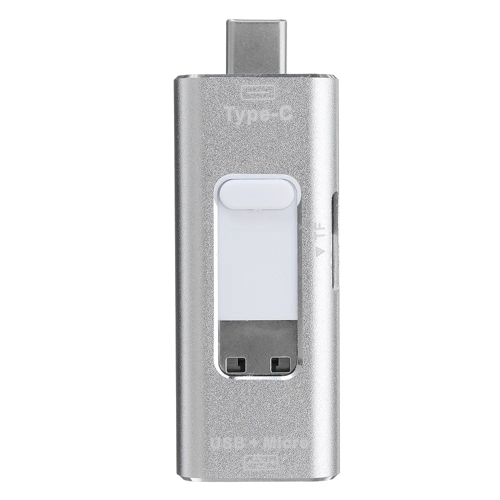 Серебристый LEORY type-C адаптер 3 в 1 высокоскоростной TF кард-ридер micro sdcard адаптер USB карта памяти OTG для смартфона металл - Цвет: Серебристый