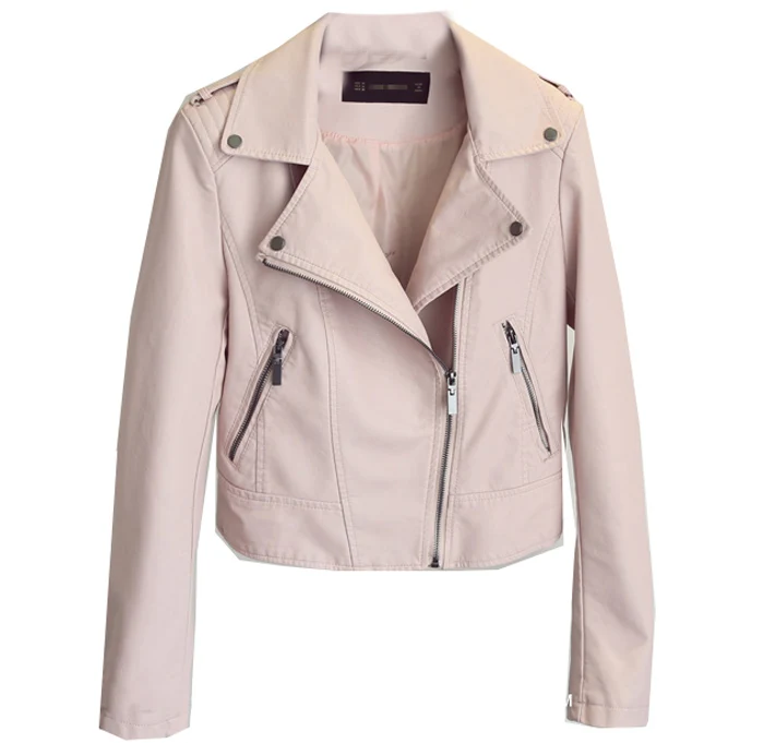 

Spring Autumn Ladies Leather Jackets 2019 Women Slim Long Sleeve Pink Short Pu Coats Women Vintage Bikers Moto Leather Jacket