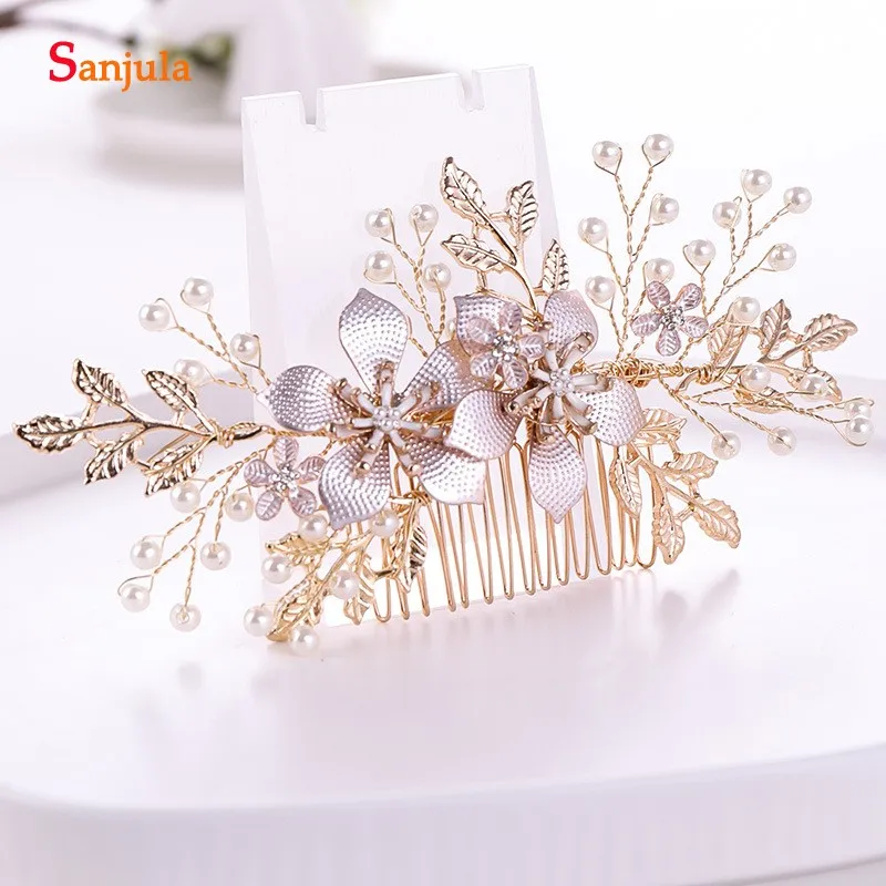 2019 Delicate Bridal Hair Combs Gold Leaves Flowers Wedding Headpieces With Pearls T103 | Свадьбы и торжества