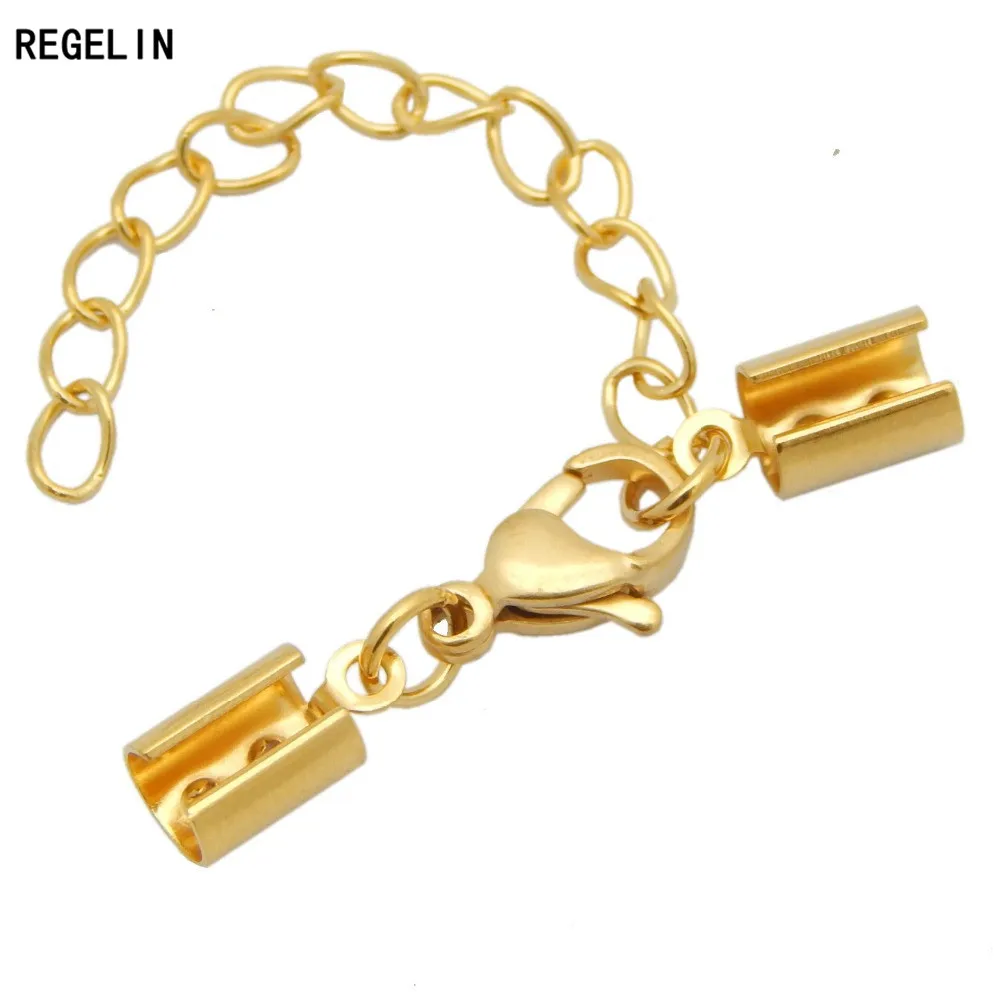 

REGELIN Stainless Steel End Caps Lobster Clasps Jump Ring Connector 5pcs Fit Round Leather Cord DIY Bracelet Jewelry Accessories