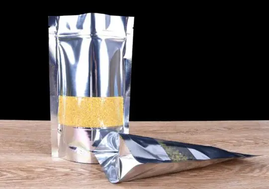 100pcs Stand up Glossy Aluminum Foil Window Ziplock Bag Shinny Party Wedding Packaging Pouch Snack Coffee | Дом и сад