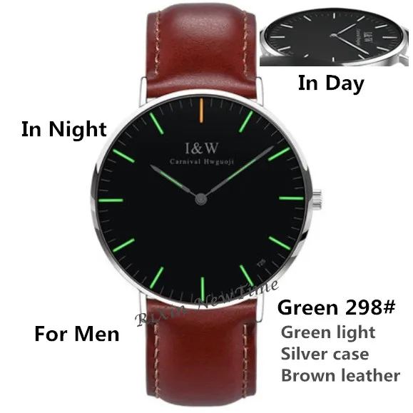 Green 298 silver men Карнавальный роскошный бренд Тритий Светящиеся кварцевые часы мужские модные повседневные военные wo Мужские часы с кожаным ремешком часы для девочек saati uhr - Цвет: Green 298 silver men