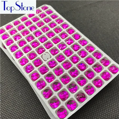 8mm 84pcs Topstone Rivoli пришивные стразы, стекло, кристалл, цвет фуксии, плоская задняя сторона, Круглый пришивной камень для DIY, платье, одежда - Цвет: 8mm 84pcs