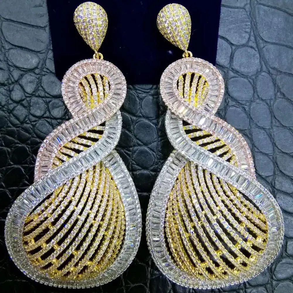 Женские трендовые длинные серьги GODKI роскошные трехцветные из кубического