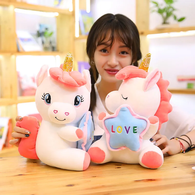 

1pc 35cm Cartoon Unicorn holding heart Doll personal plush toy soft animal stuffed horse unicornio kawaii gifts for children kid