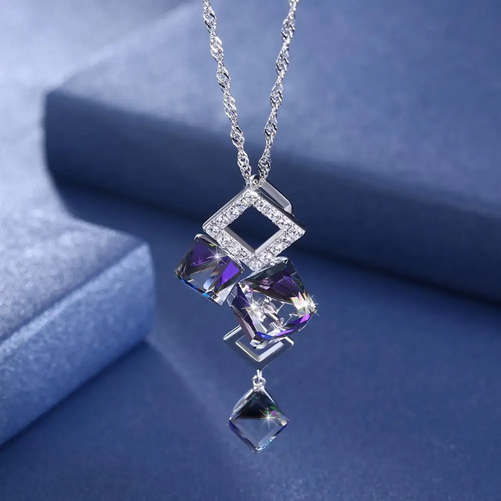 Химические молекулы кулон ожерелья куб фиолетовый белый кристалл от Swarovski
