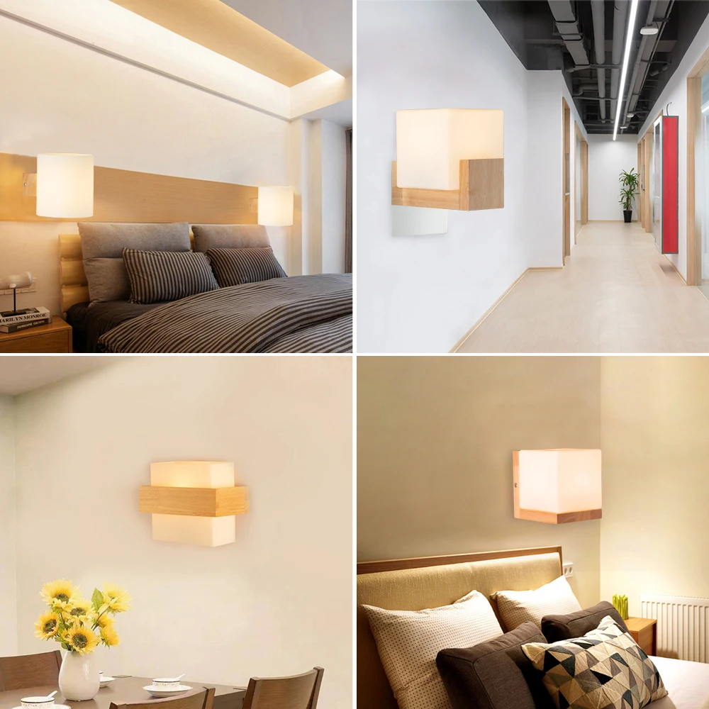 

Modern Wood LED Wall Light E27 Sconces For Home Bedroom Bedside Wall Lamps Bathroom Decoration Corridor Night Indoor Lighting