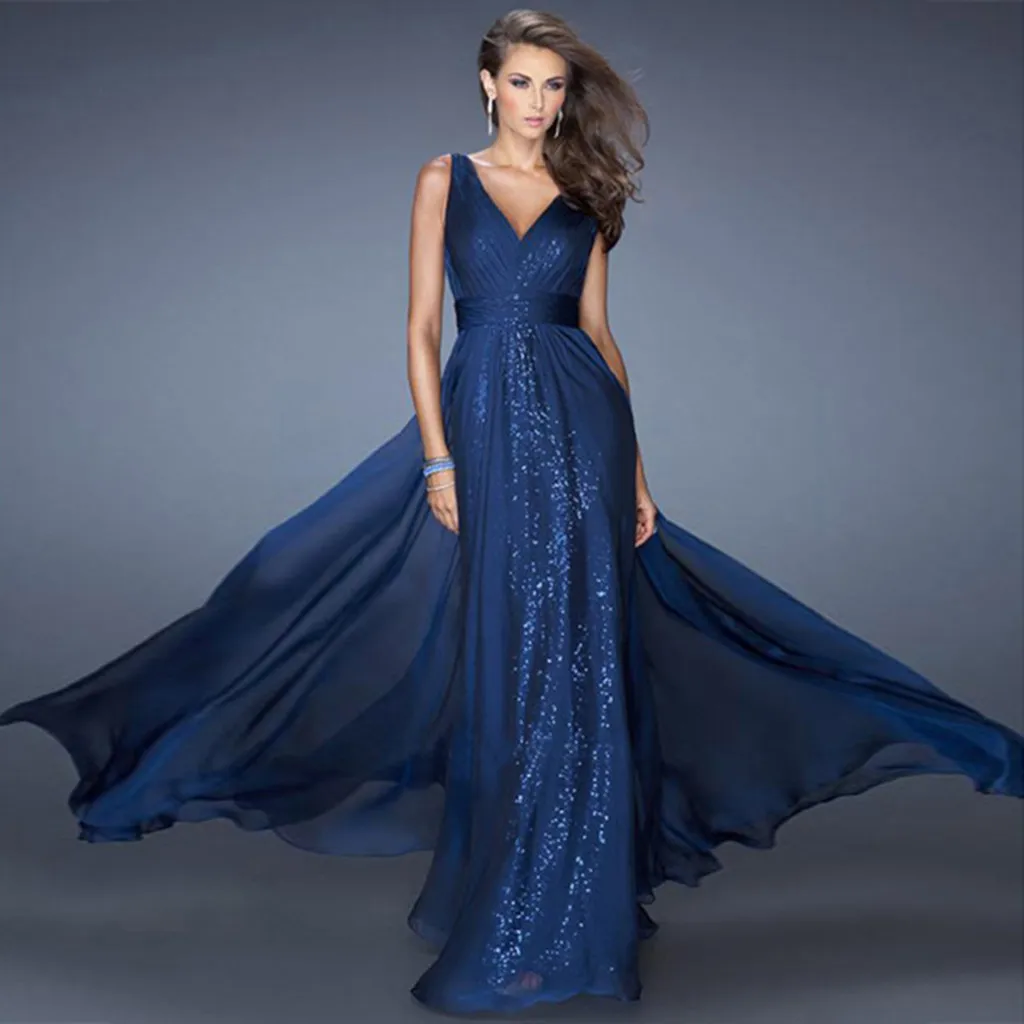 Женское вечернее платье-макси элегантное темно-синее платье на бретельках
