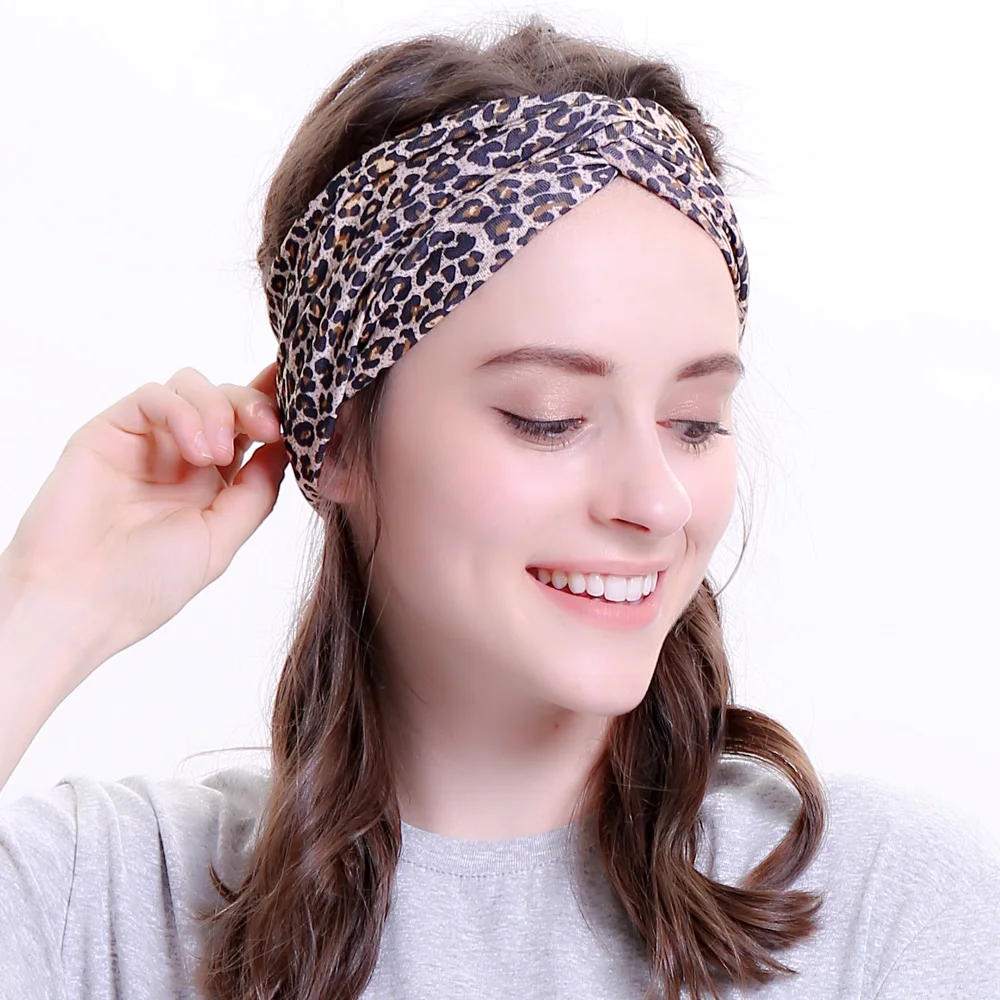 Женский леопардовый тюрбан Geebro повязка на голову эластичная Женская модная