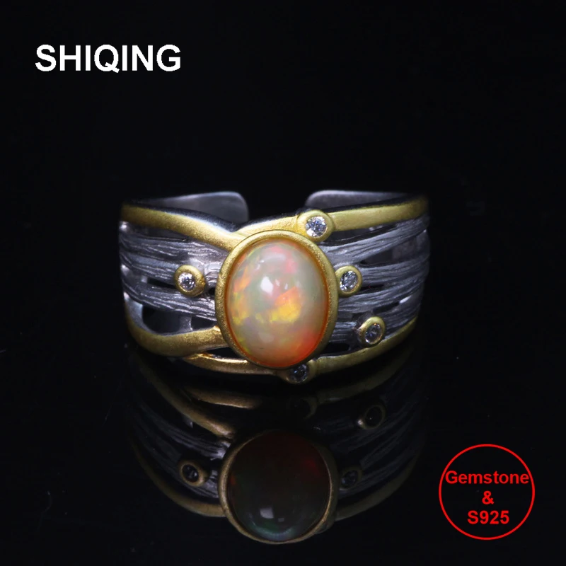 

Винтажное серебряное Открытое кольцо SHIQING Boutique real nature opal для мужчин