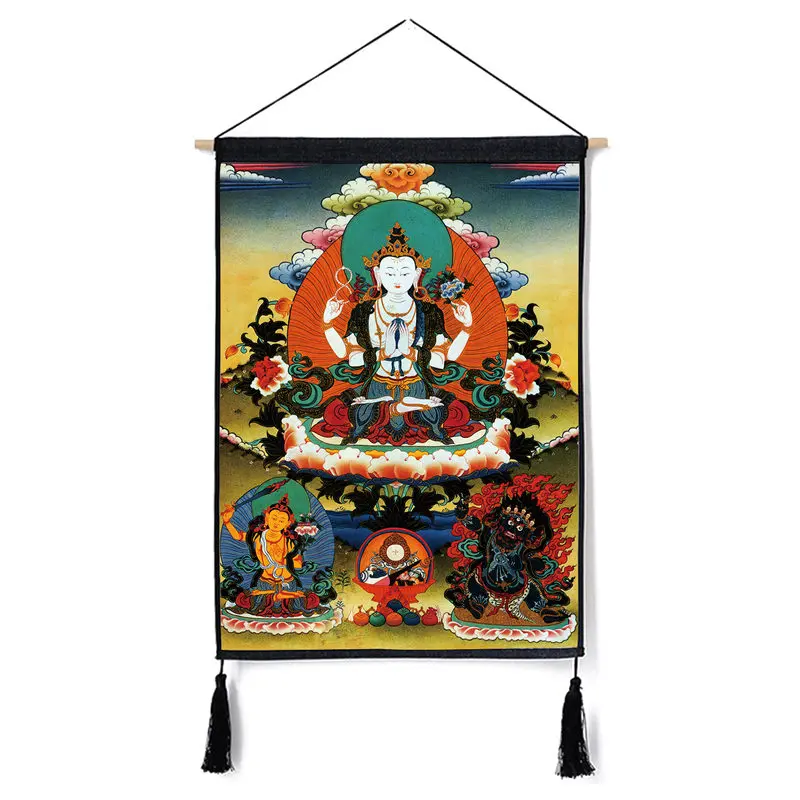 Pattern 4 Традиционный Thanka красивый буддийский свиток Живопись Домашний Декор настенный гобелен хлопок белье свиток живопись с кисточками - Цвет: Pattern 4