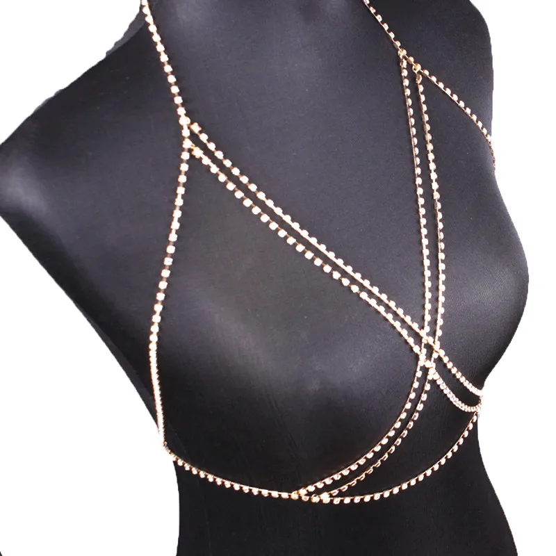 Женский короткий топ бюстье расшитый блестками с золотыми стразами на цепочке