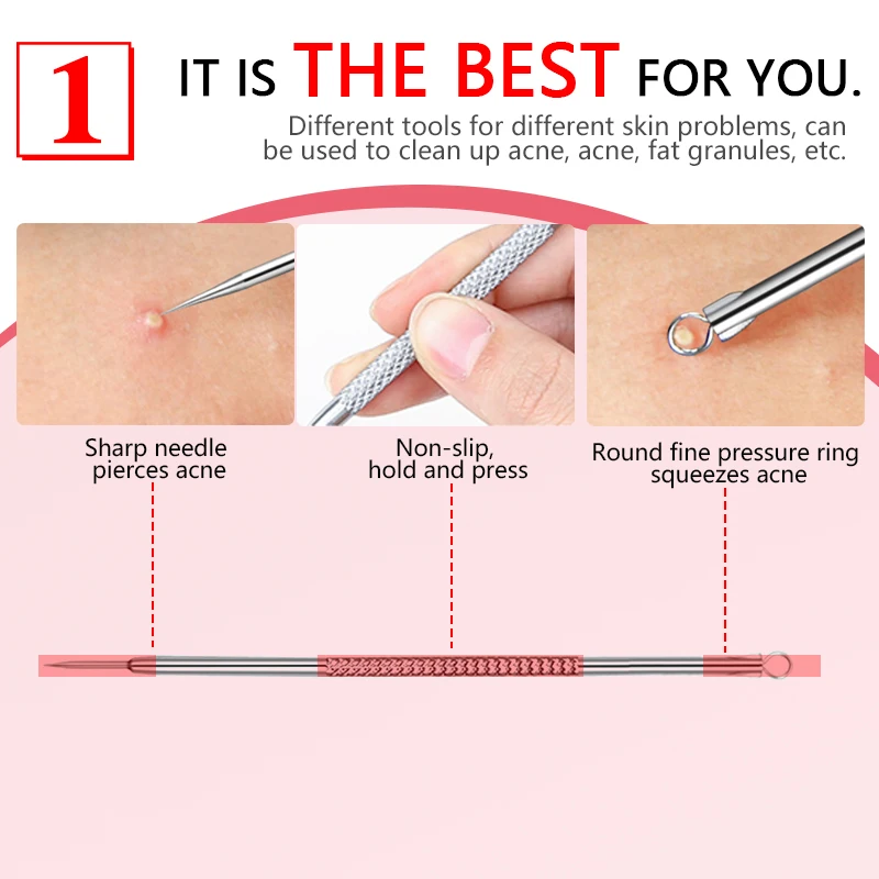 3 шт. нержавеющая сталь Угри лица акне пятнистый прыщей экстрактор удаления иглы