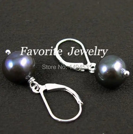 Оптовая Продажа жемчужные серьги AAA 8 9 мм черный цвет натуральный пресноводный
