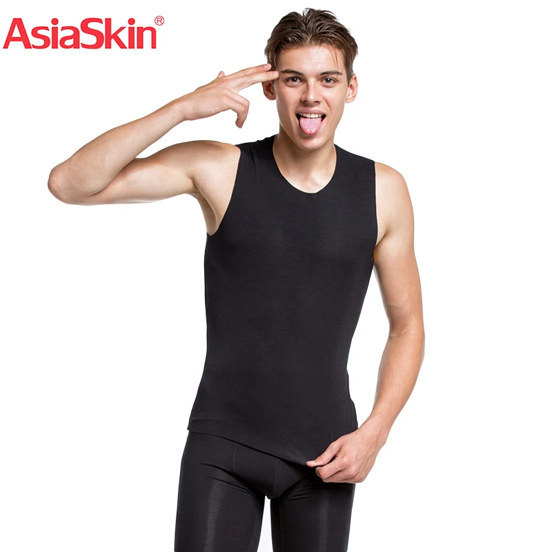 AsiaSkin 2019 Men Undershirt Sets Seamless Mens-bodysuit White and Black Sexy Singlet Nylon Short Pants Men Boxer Set Tank Top