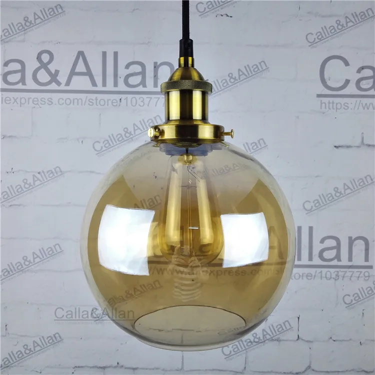 Винтажный подвесной светильник из стекла абажур с латунным потолком Лофт ретро