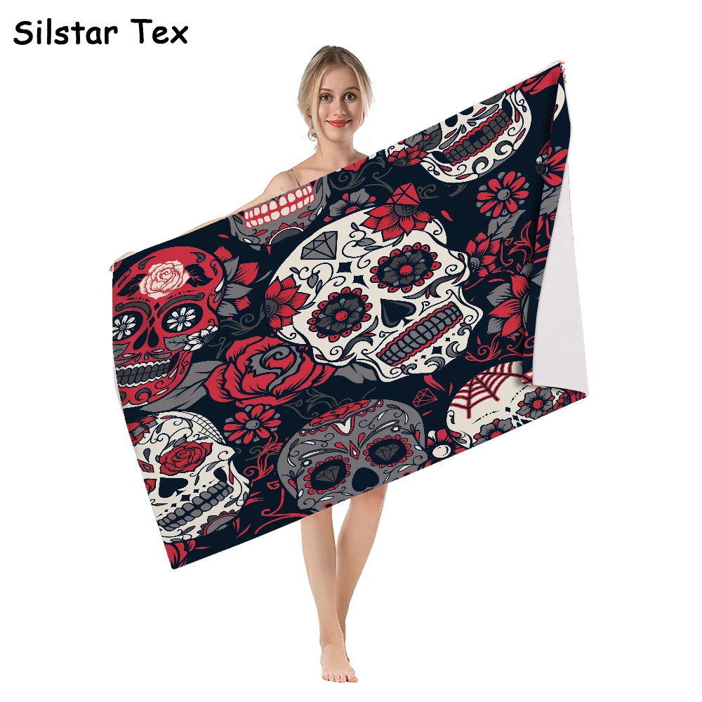 

Silstar Tex Sugar Skull Bath Towels Microfiber Printed Beach Towel For Adults Travel Sand Free Large Robe Sport For Sauna Mat