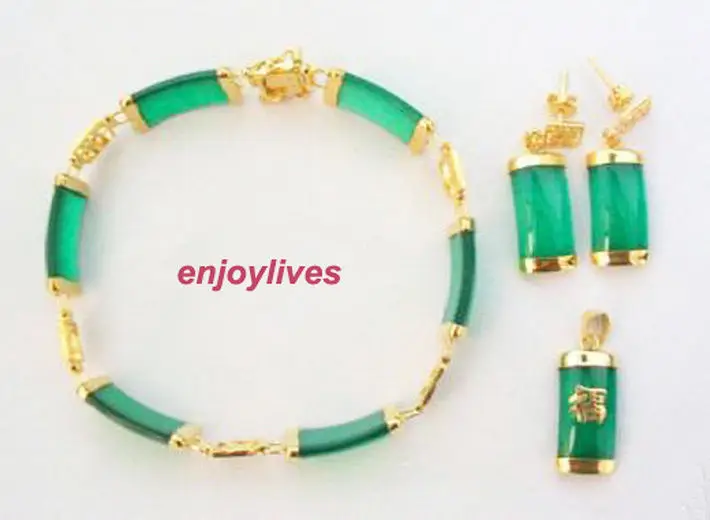 

Green black Yellow stone Fortune Pendant Necklace Bracelet Earrings Set AAA style 100% Natural Noble Fine jewe