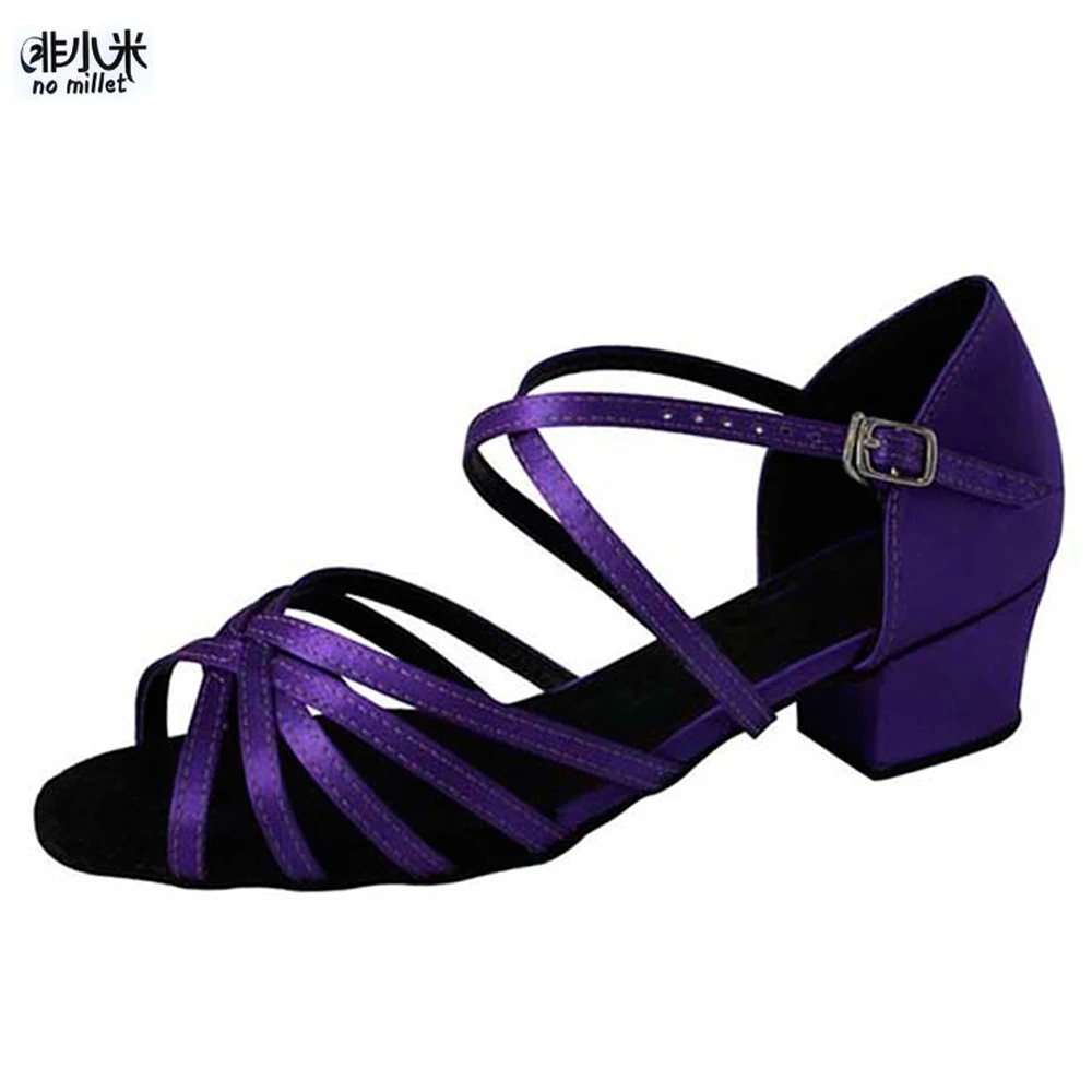 Детская танцевальная обувь без проса для выступлений Черная атласная сальсы и