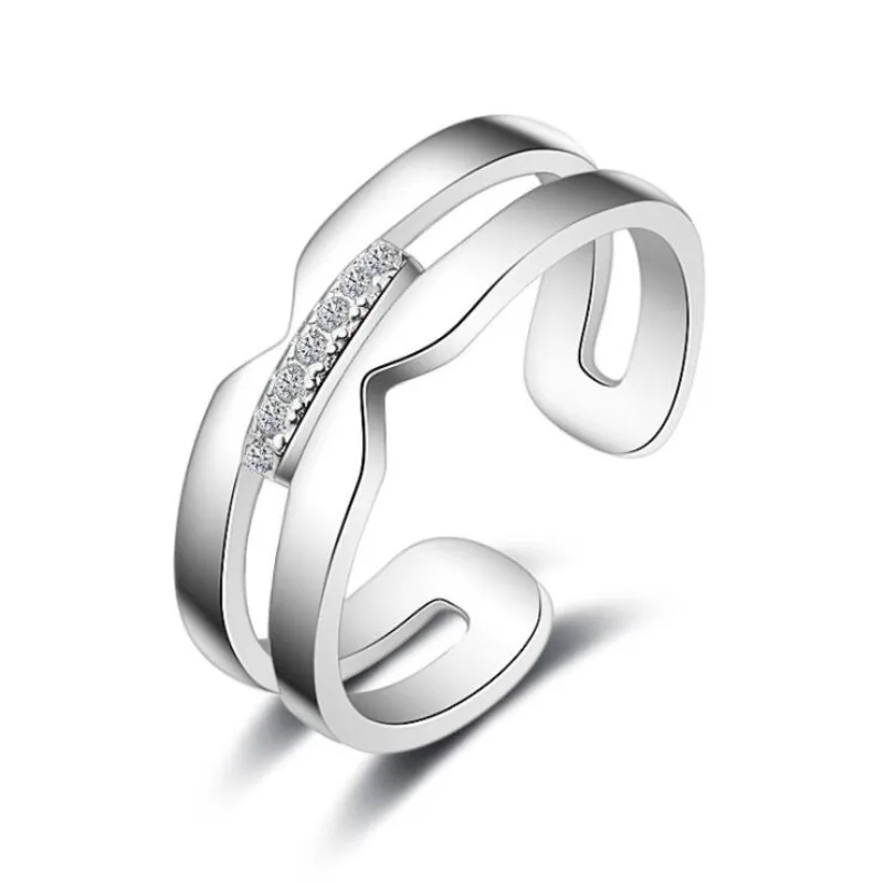 New Arrival High-quality 925 Sterling Silver Jewelry Female Simple Fashion Line Crystal Temperament Opening Rings SR290 | Украшения и