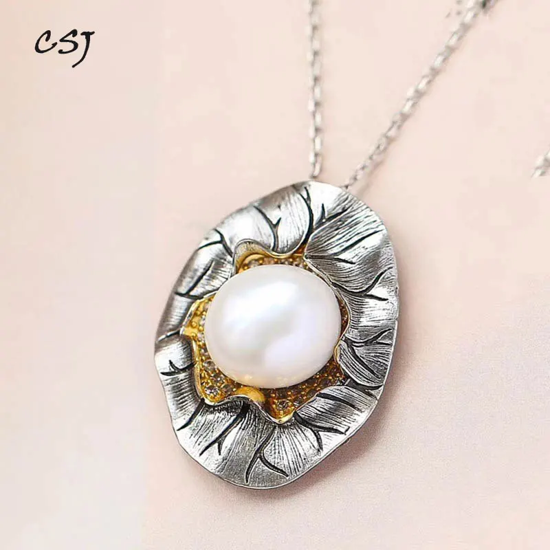 CSJ натуральный хром жемчуг цветок Подвески стерлингового серебра 925 цепочки и