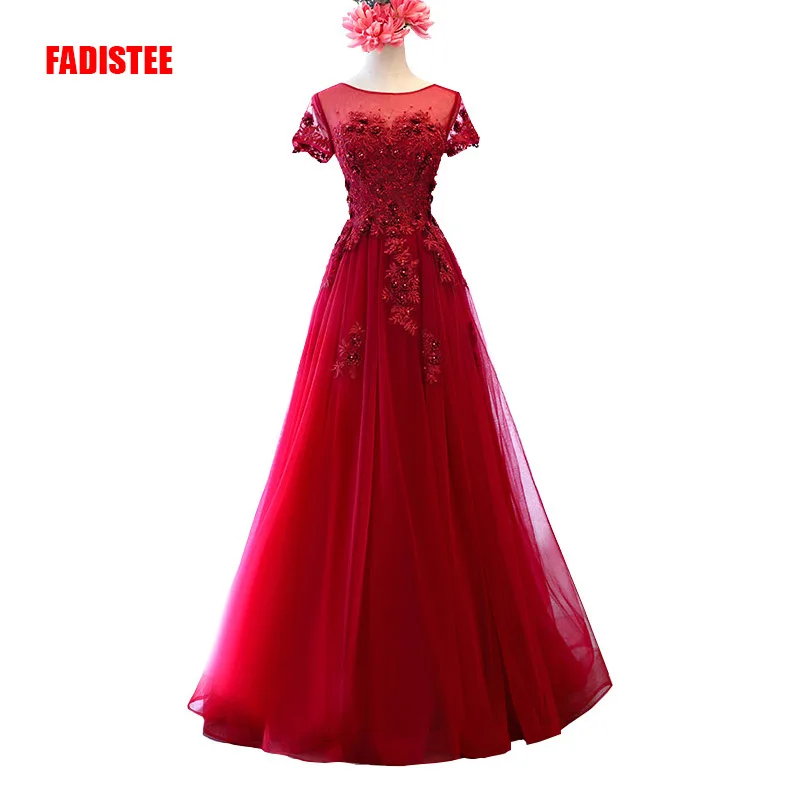 FADISTEE Новое поступление элегантное вечернее платье для выпускного вечера Vestido de Festa ТРАПЕЦИЕВИДНОЕ кружевное Бисероплетение круглый вырез 3d-цветочные аппликации бордовый