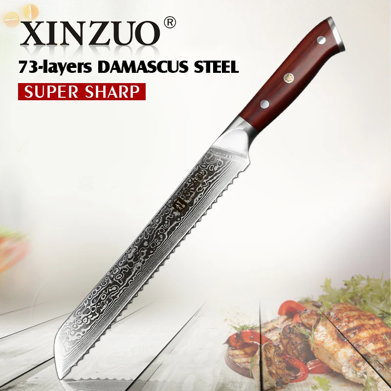 XINZUO 9 &quotдюймов нож для хлеба Дамасская сталь бритвы острое лезвие 62 HRC кухонные