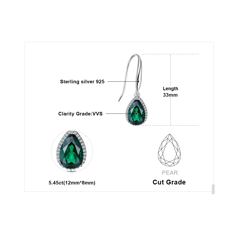 Jewelrypalace груша 5.4ct создания Изумрудный Длинные висячие серьги Твердые 925
