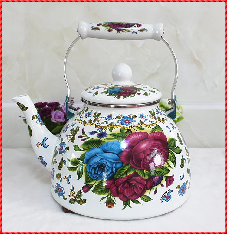 

Thick flat bottom 4L large porcelain enamel water kettle teapot milk tea pot electromagnetic furnace general purpose teakettle