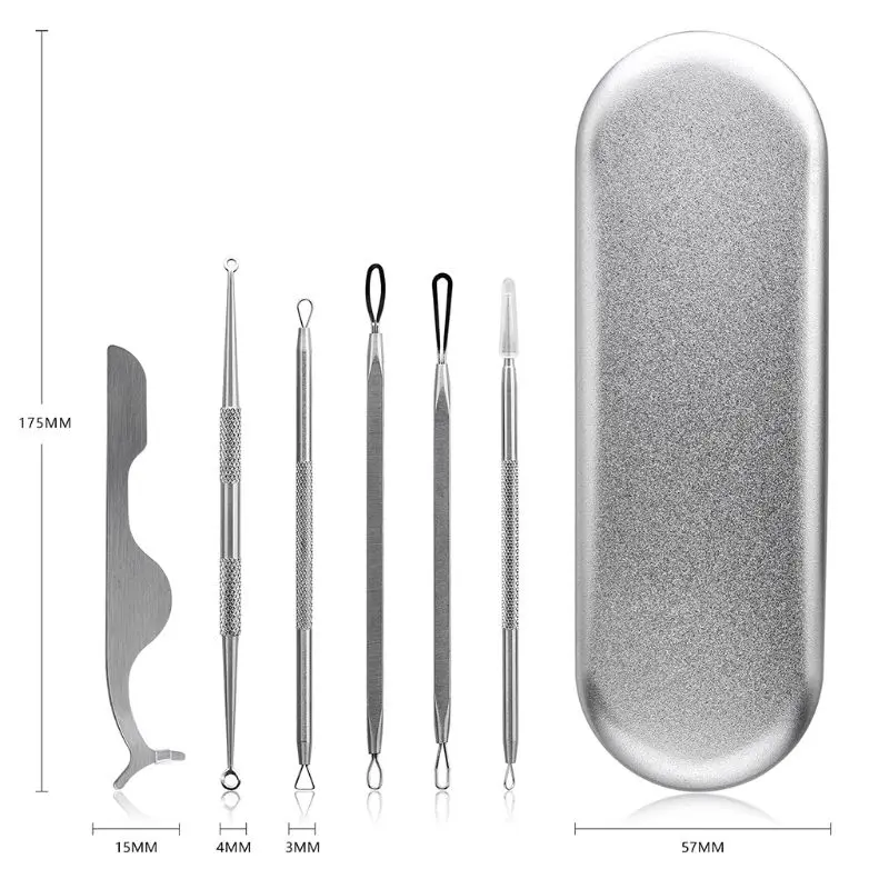 

Professional Blackhead Acne Pimple Extractor Kit Stainless Steel Remover Clip Needle Tweezers Set Face Skin Care