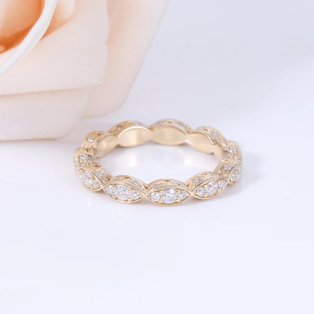 Transgems 14K желтое золото F цвет обручальное кольцо Milgrain Marquise форма старинные ювелирные украшения для женщин