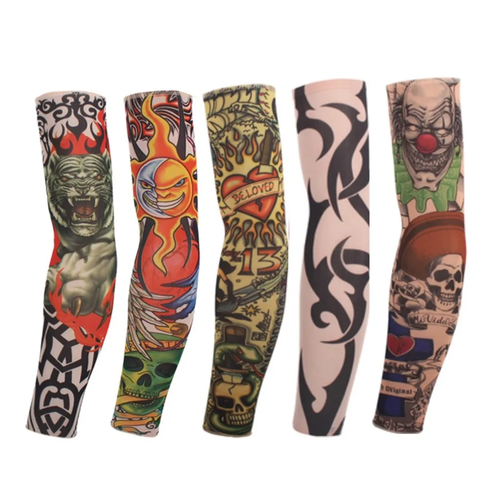 

8 Pcs New mixed 100%Nylon Elastic Fake Temporary Tattoo Sleeve Designs Body Arm Stockings Tatoo for Cool Men Women Free shipping