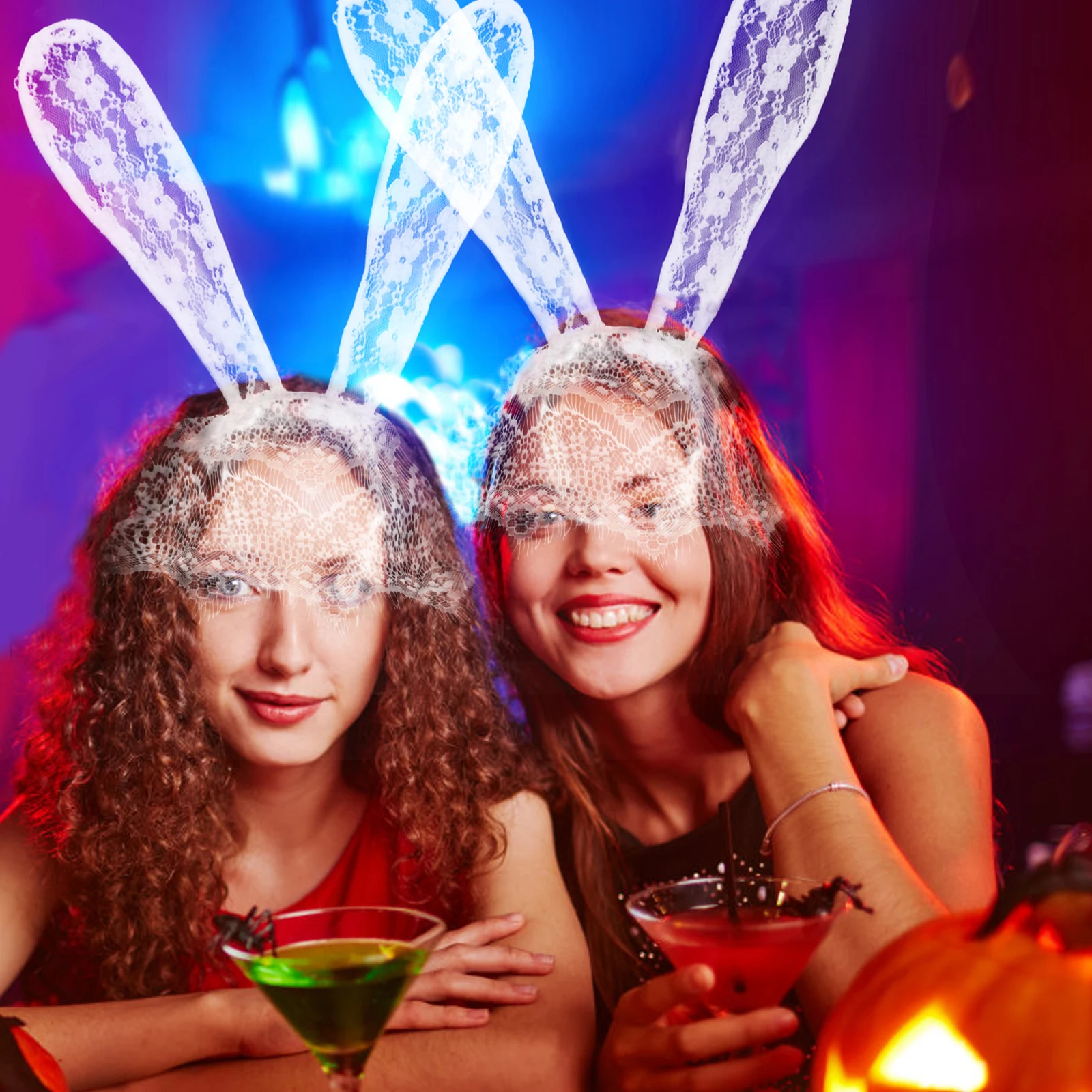 Хэллоуин реквизит резинки для волос кружево Кролик уши вуаль Красная маска на