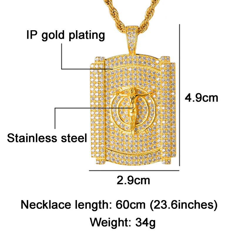 D&ampZ Geometric Jesus Pendant Necklace Bling Iced Out Micro Paved CZ Piece Collares For Male Hip Hop Jewelry | Украшения и