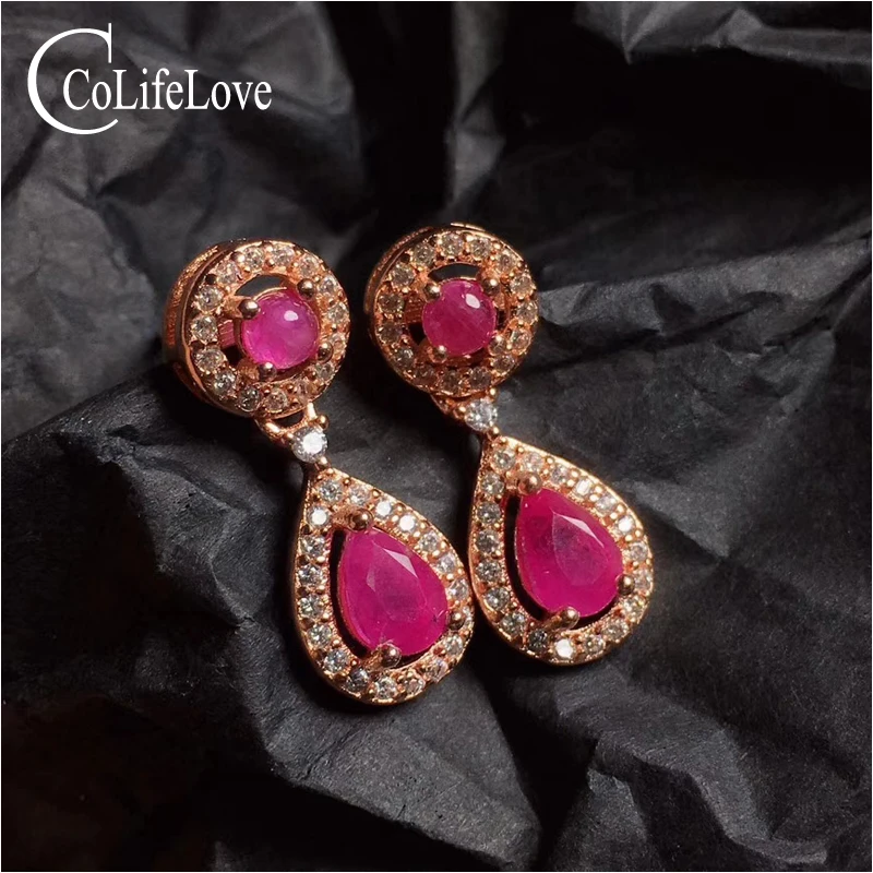 

CoLife Jewelry 100% Natural Ruby Eardrop for Lady 4 Pieces Ruby Silver Dangler 925 Silver Ruby Jewelry Birthday Gift for Wife
