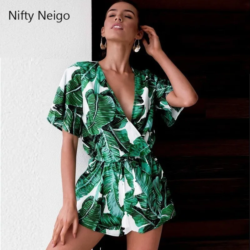 Nifty Neigo Харадзюку женские комбинезоны с принтом в виде листьев и шнуровкой летние