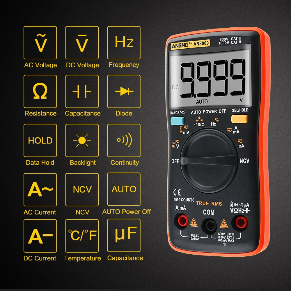 ANENG AN8009 Transitor Tester True-RMS Auto Range Digital Multimeter NCV Ohmmeter ACDC Voltage Ammeter Current Meter Temperature