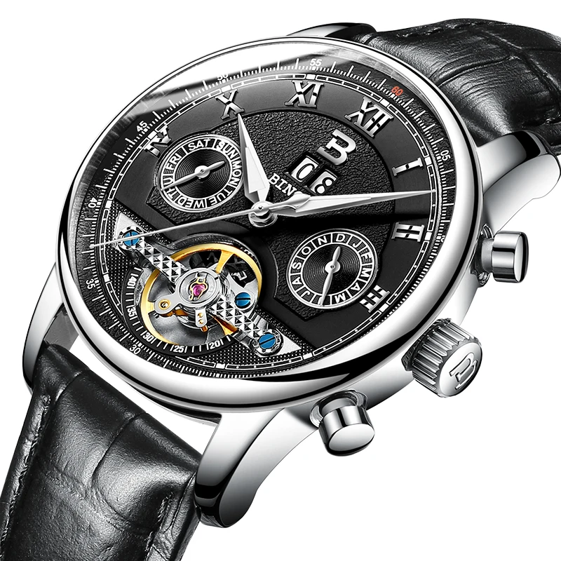 

Switzerland BINGER men's watch luxury brand Tourbillon multiple functions water resistant Mechanical Wristwatches B-8603M-4