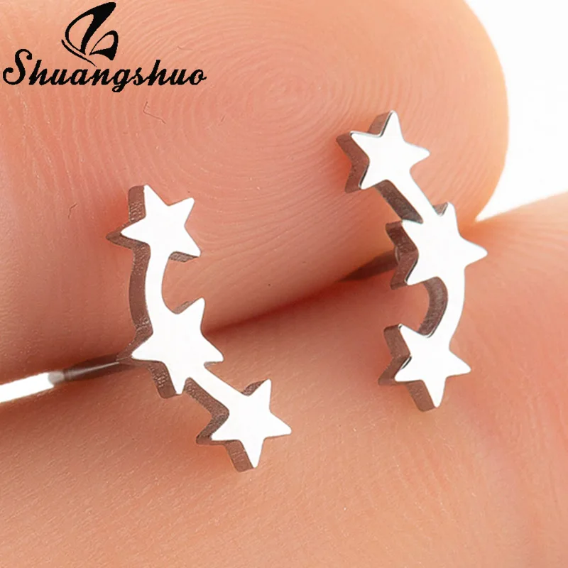 Earrings GED164 Shuangshuo, модные серьги в виде звезды и Луны, серьги для альпинизма, крошечные серьги-гвоздики в виде листьев для женщин, серьги-гвоздики из нержавеющей стали, подарок - Окраска металла: Earrings GED164