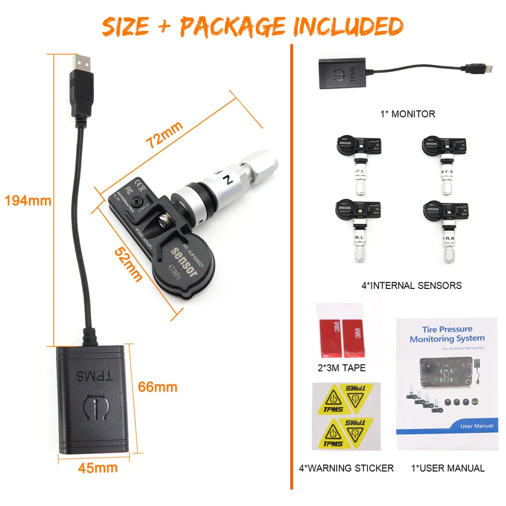 USB Android TPMS монитор давления в шинах/Android система контроля давления в шинах Беспроводная передача TPMS